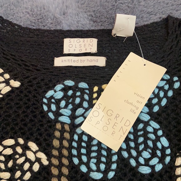 NWT Sigrid Olsen Blk Knitted Crochet Sweater - Picture 3 of 6